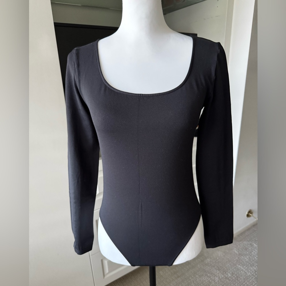 Wolford Cotton Velvet Long Sleeve Bodysuit Black Luxury Stretch Never Worn